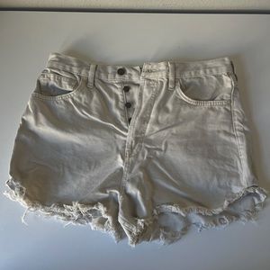 We The Free Khaki Denim High Waisted Raw Hem Shorts 30